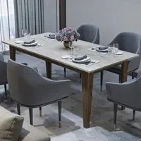 Polka 6 Seater Dining Table with Marble Effect - Black, Walnut