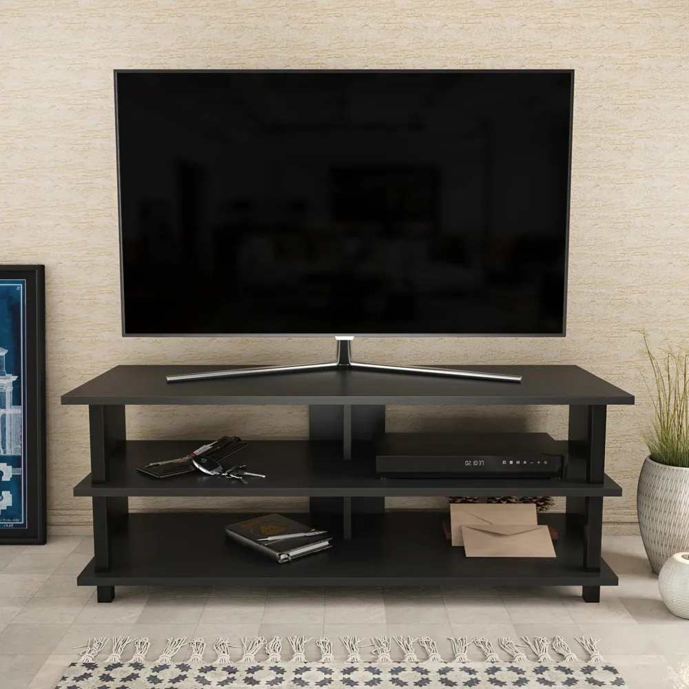 Pueblo 4 Open Shelf Wide TV Unit - Black and Anthracite