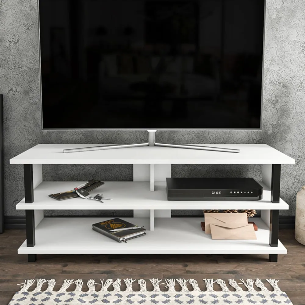 Pueblo 4 Open Shelf Wide TV Unit - Black and White