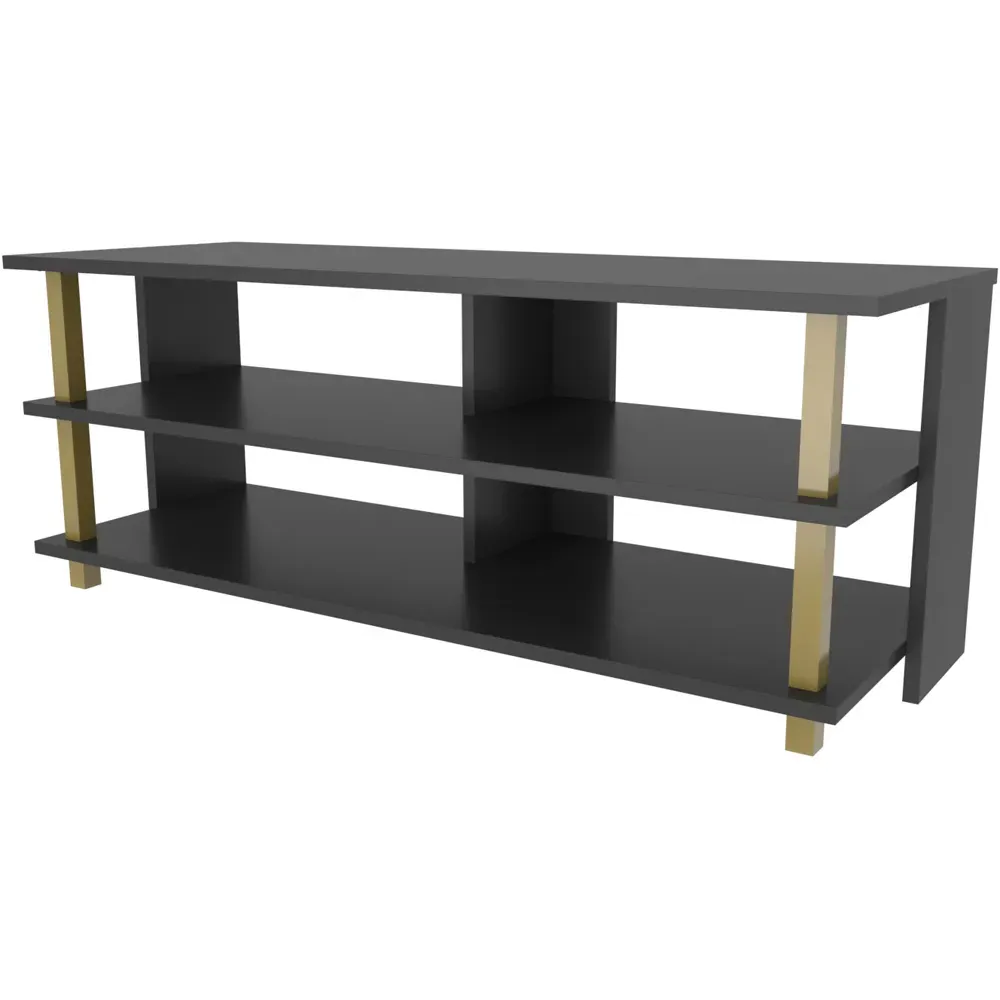 Pueblo 4 Open Shelf Wide TV Unit - Gold and Anthracite