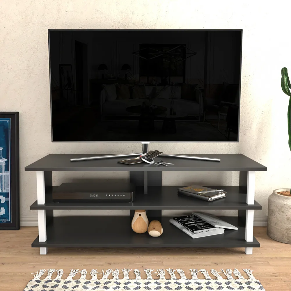 Pueblo 4 Open Shelf Wide TV Unit - White and Anthracite