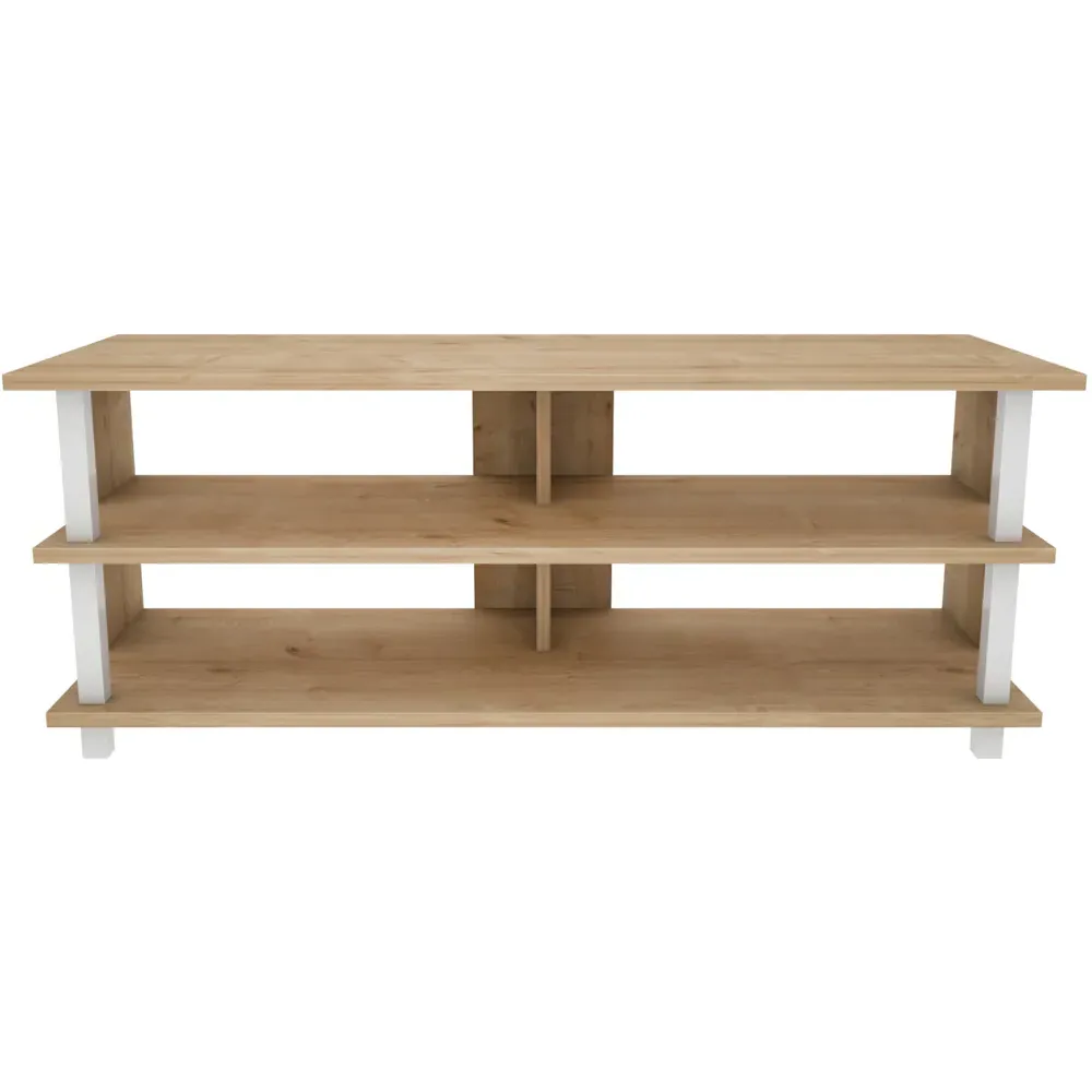 Pueblo 4 Open Shelf Wide TV Unit - White and Oak