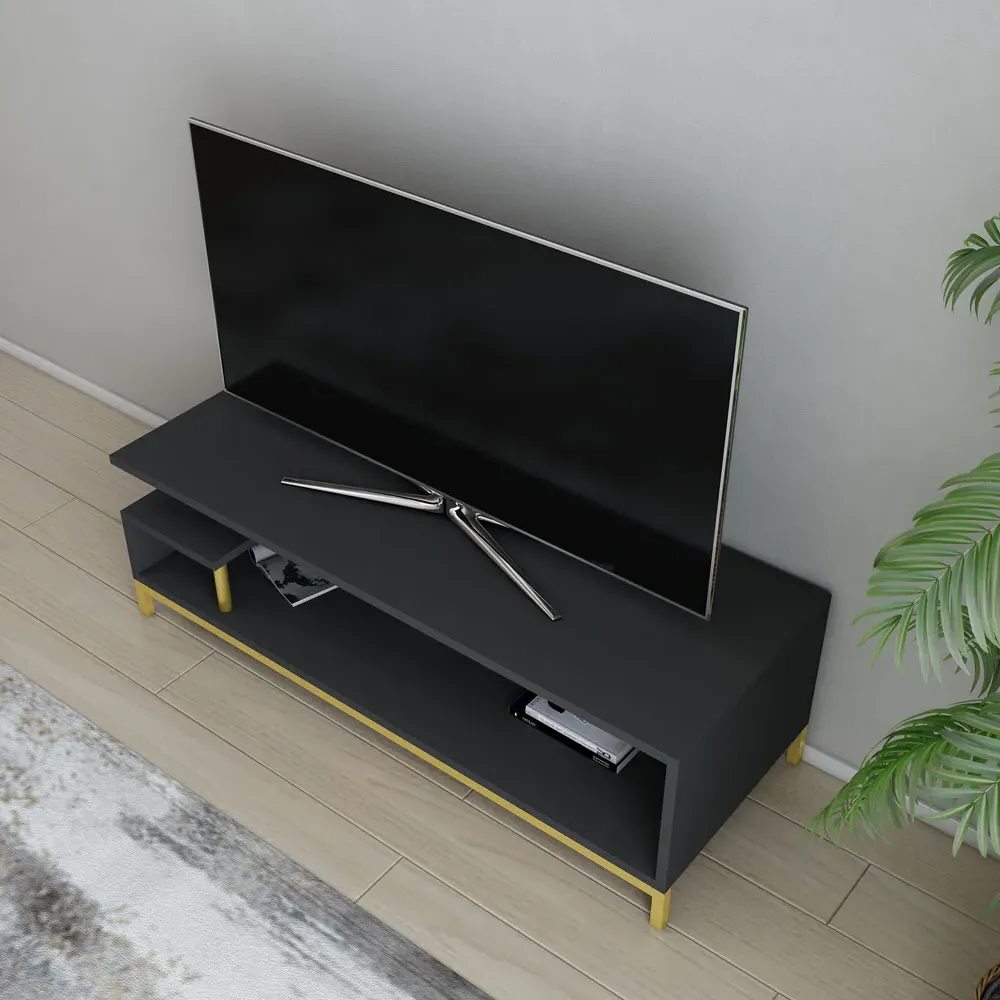 Reilly 2 Shelf TV Unit - Gold, Anthracite