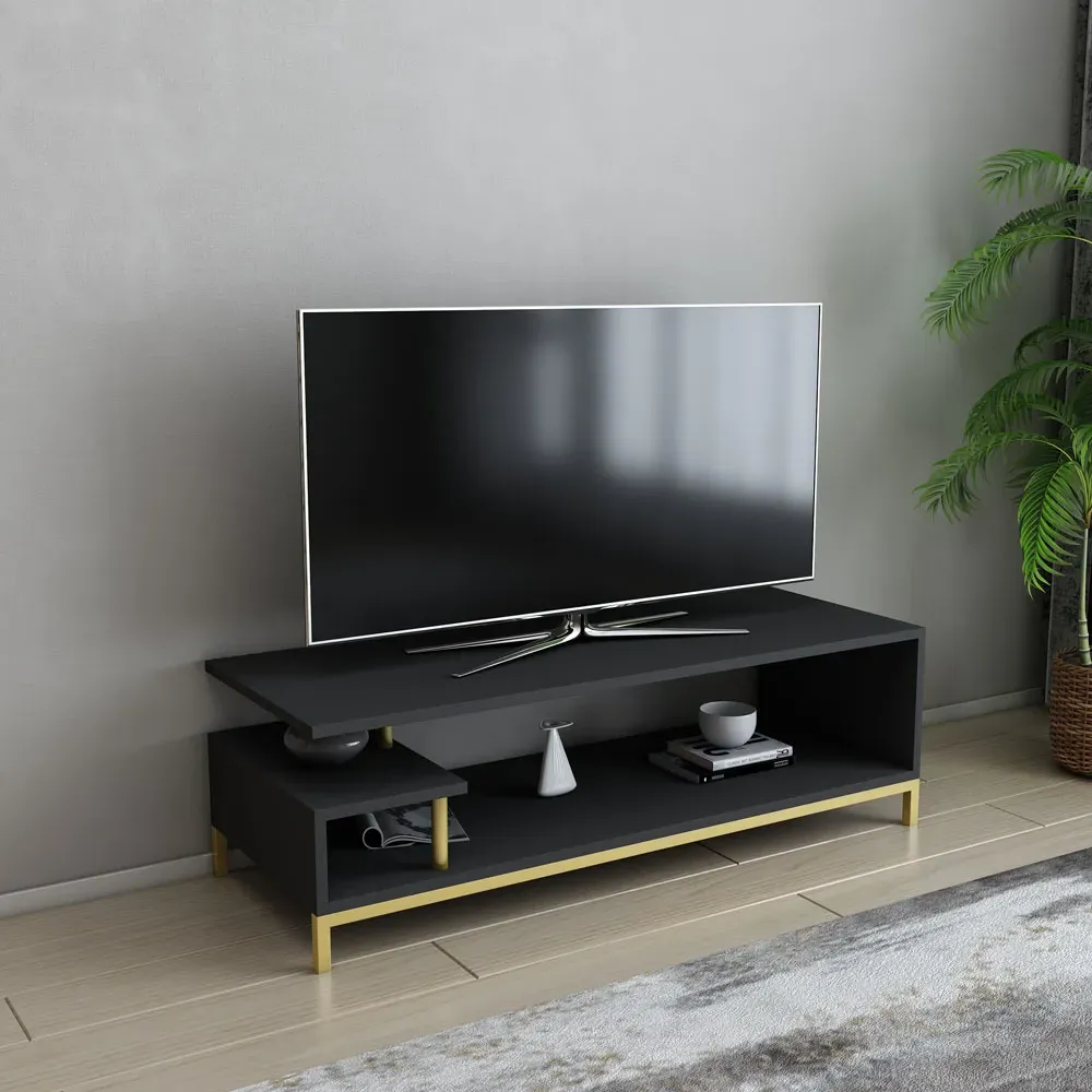 Reilly 2 Shelf TV Unit - Gold, Anthracite