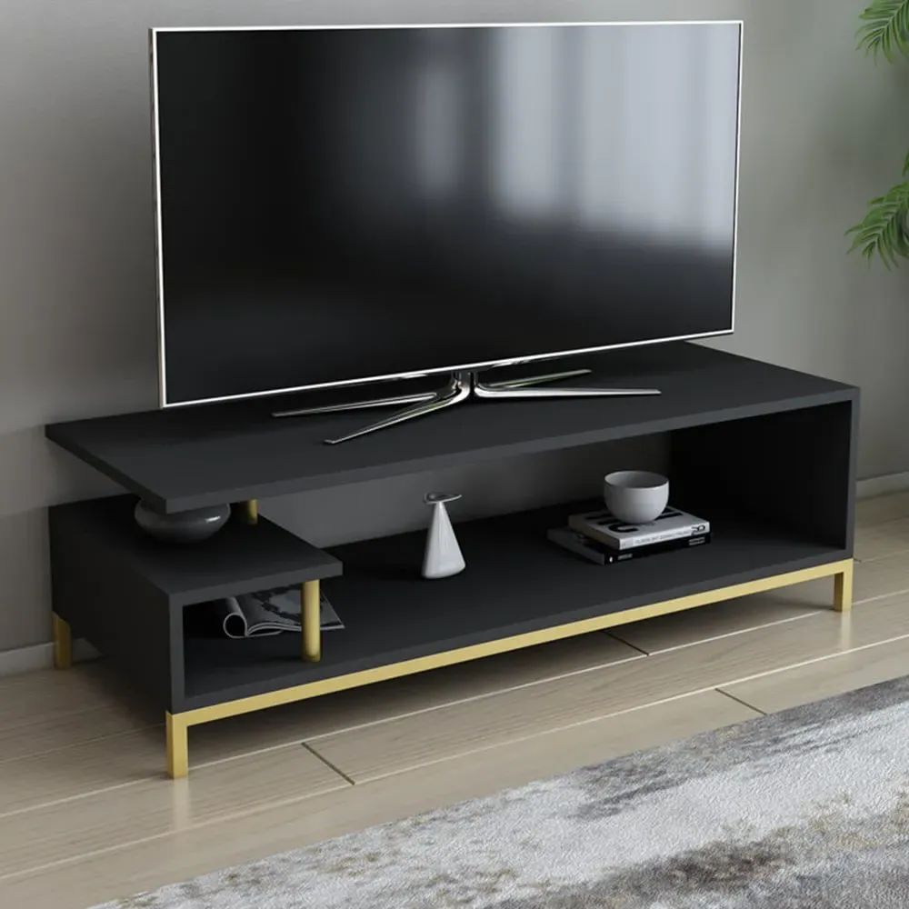 Reilly 2 Shelf TV Unit - Gold, Anthracite