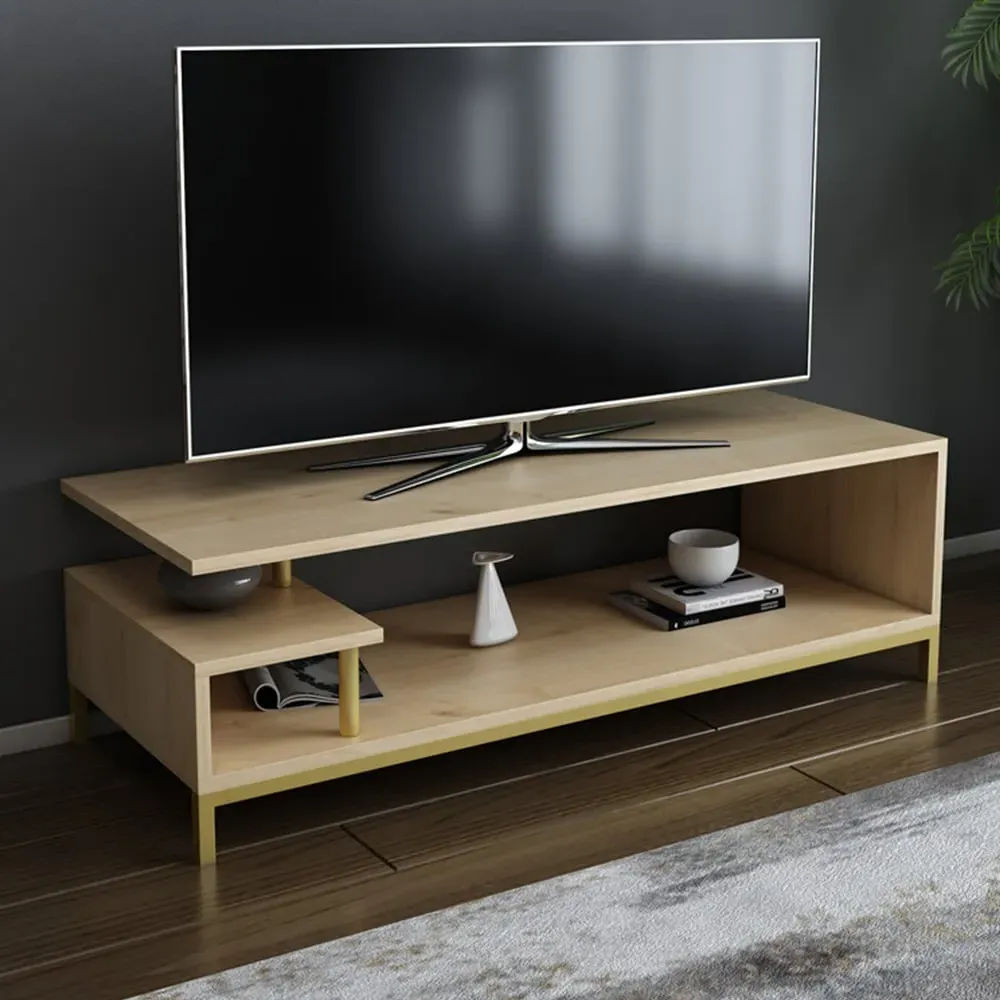 Reilly 2 Shelf TV Unit - Gold, Sapphire Oak