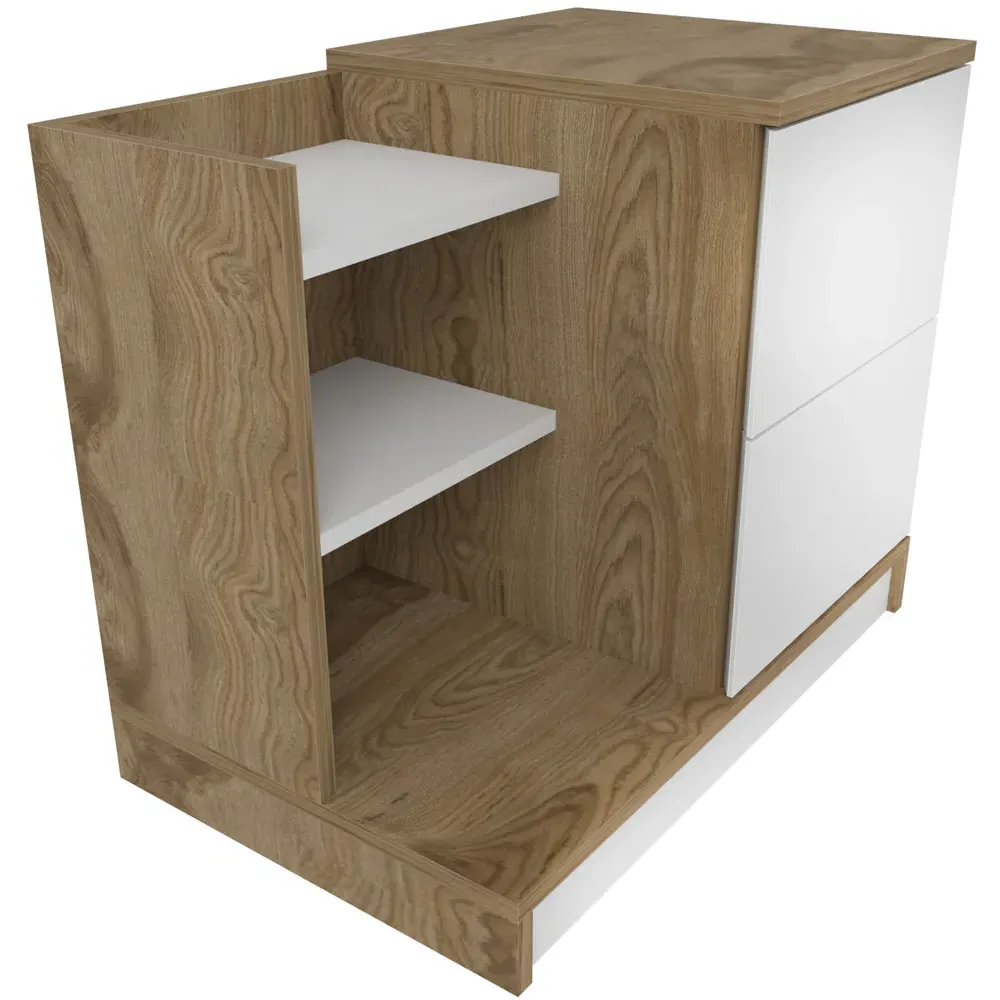 Rena 2 Door Bedside Table with Storage - White, Oud
