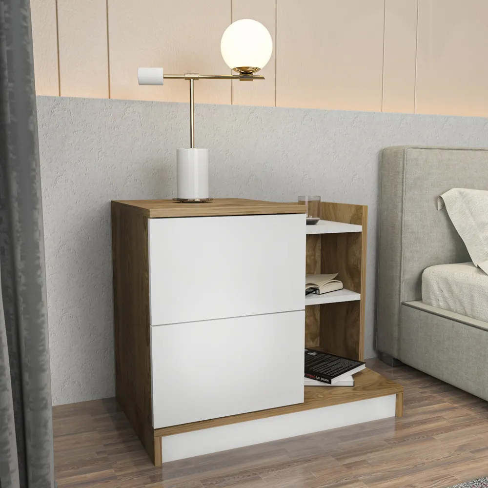 Rena 2 Door Bedside Table with Storage - White, Oud
