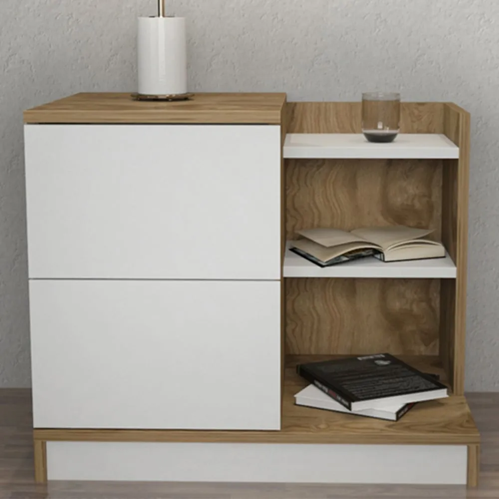 Rena 2 Door Bedside Table with Storage - White, Oud image