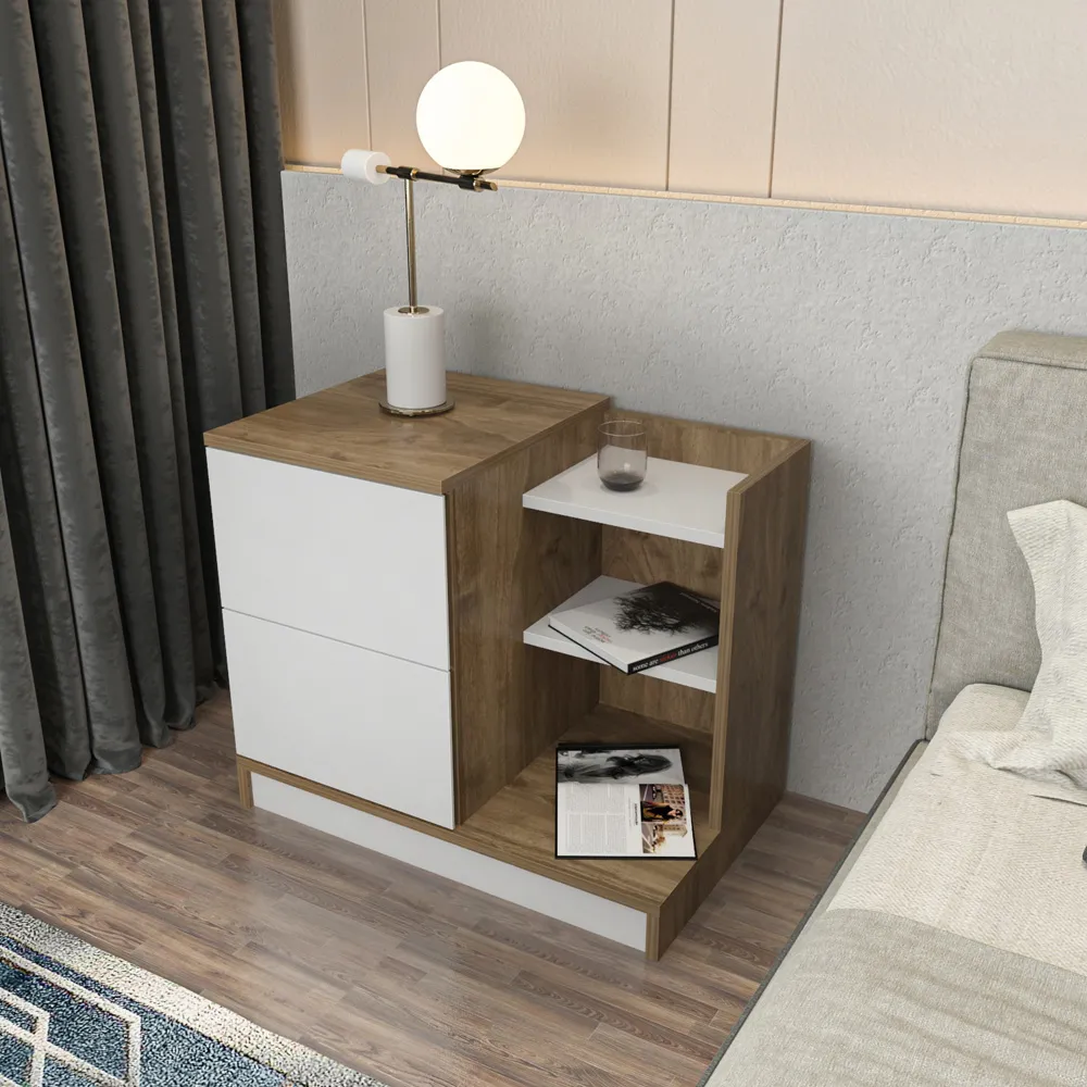 Rena 2 Door Bedside Table with Storage - White, Walnut
