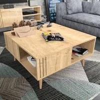Ronas Square Coffee Table with Shelf - Sapphire Oak