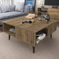 Ronas Square Coffee Table with Shelf - Walnut