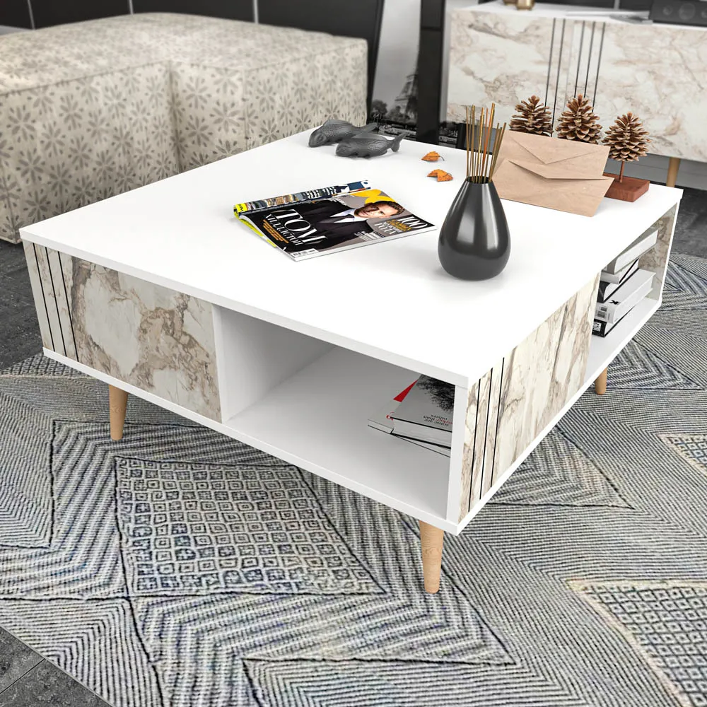 Ronas Square Coffee Table with Shelf - White, Ephesus
