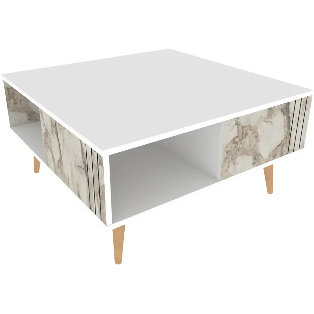 Ronas Square Coffee Table with Shelf - White, Ephesus