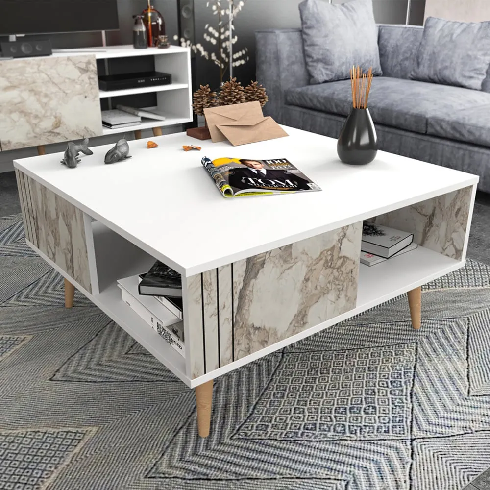 Ronas Square Coffee Table with Shelf - White, Ephesus