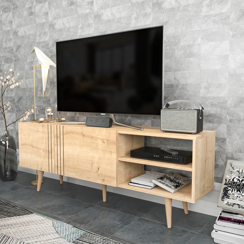 Ronas Wide TV Unit with Storage - Oak