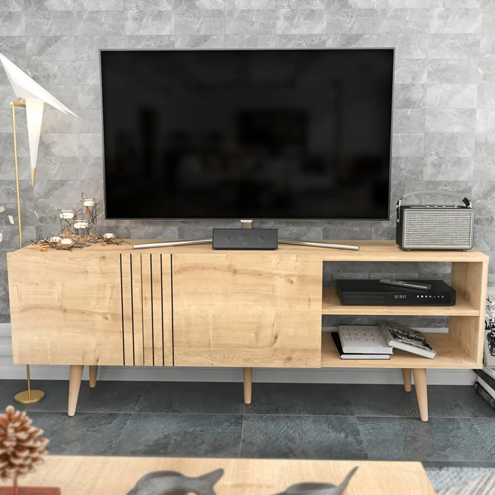 Ronas Wide TV Unit with Storage - Oak