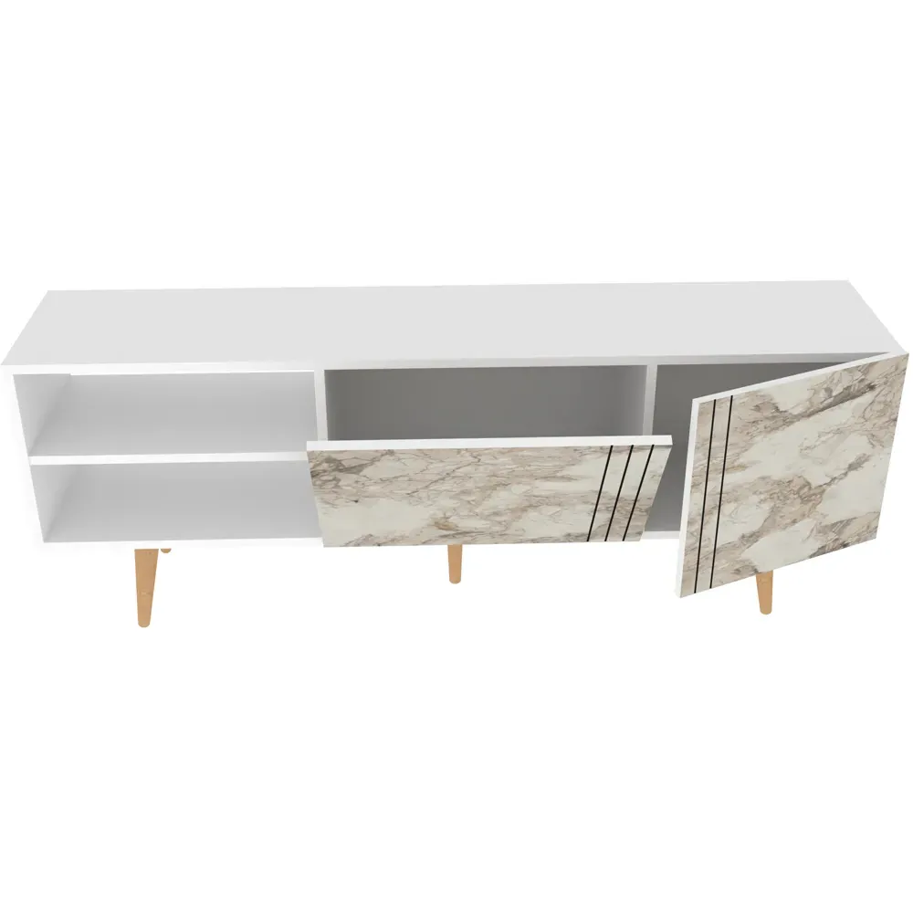 Ronas Wide TV Unit with Storage - White Marble Effect