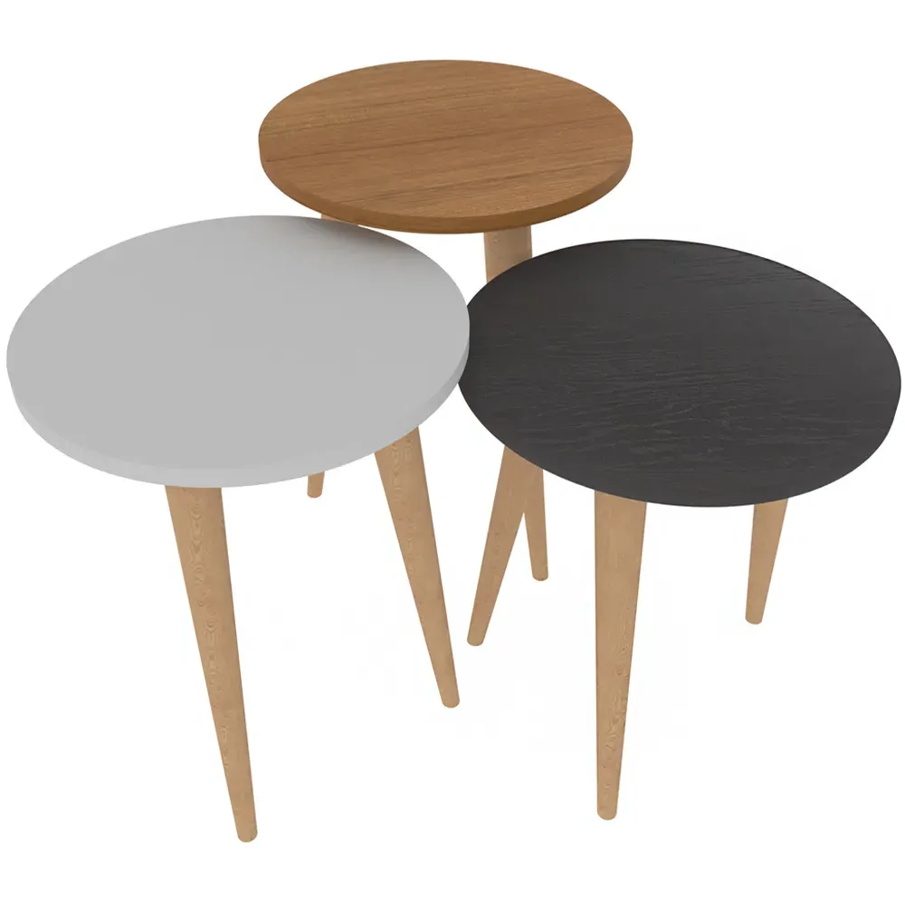 Round Nest of Coffee Tables Set of 3 - Anthracite, Teak