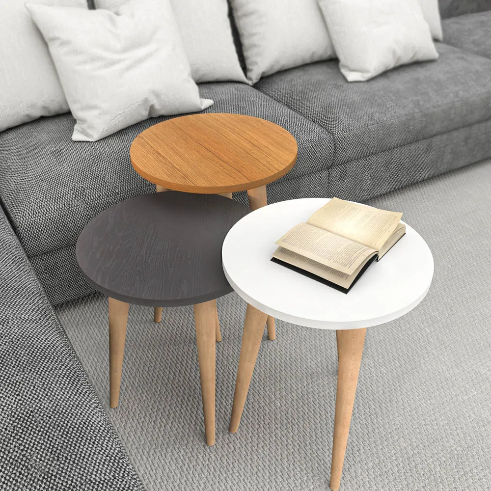 Round Nest of Coffee Tables Set of 3 - Anthracite, Teak