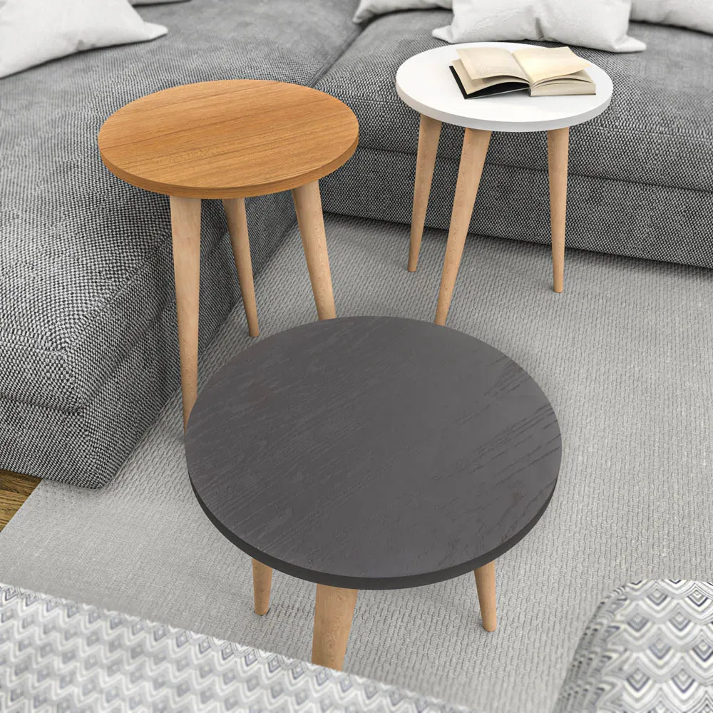 Round Nest of Coffee Tables Set of 3 - Anthracite, Teak