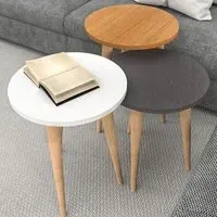 Round Nest of Coffee Tables Set of 3 - Anthracite, Teak