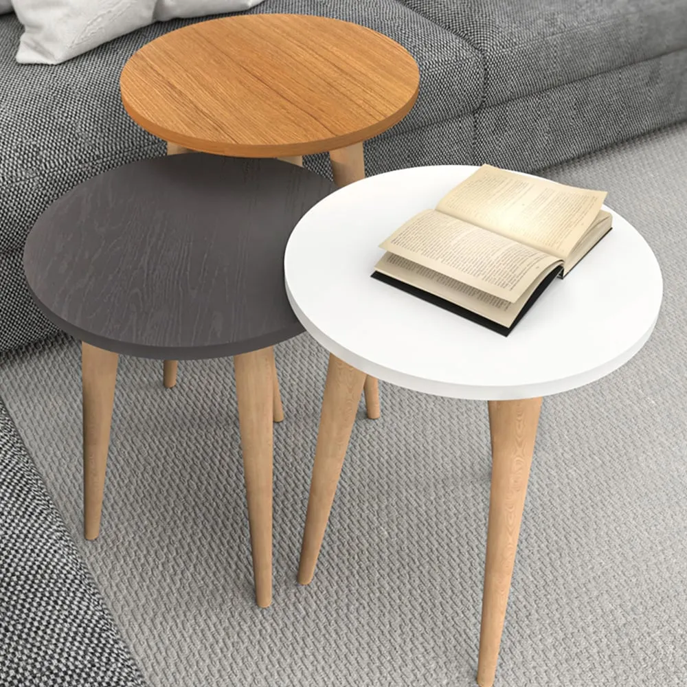 Round Nest of Coffee Tables Set of 3 - Anthracite, Teak image