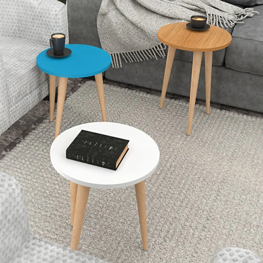 Round Nest of Coffee Tables Set of 3 - Blue, Teak