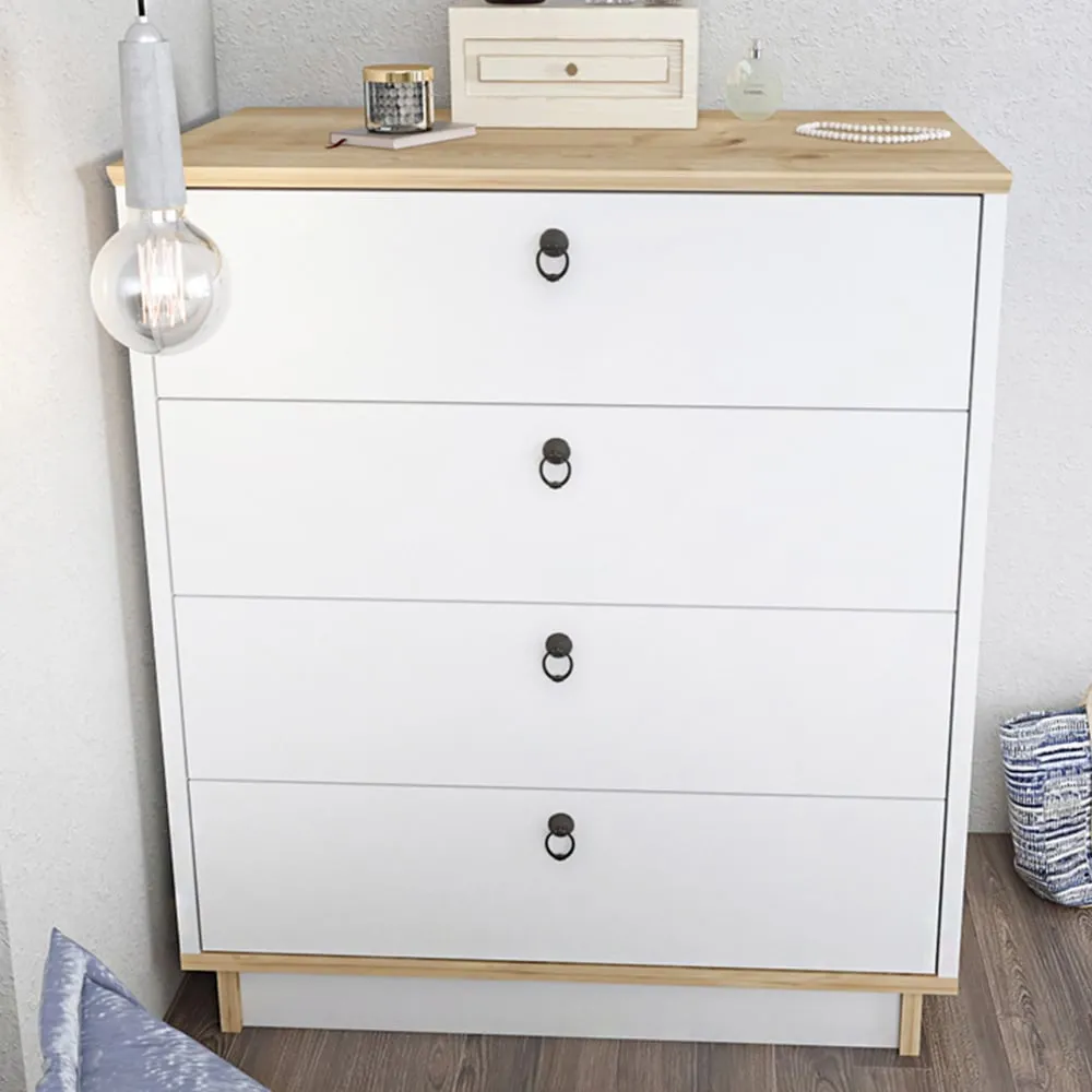 Sahra 4 Drawer Chest of Drawers - White, Oak image