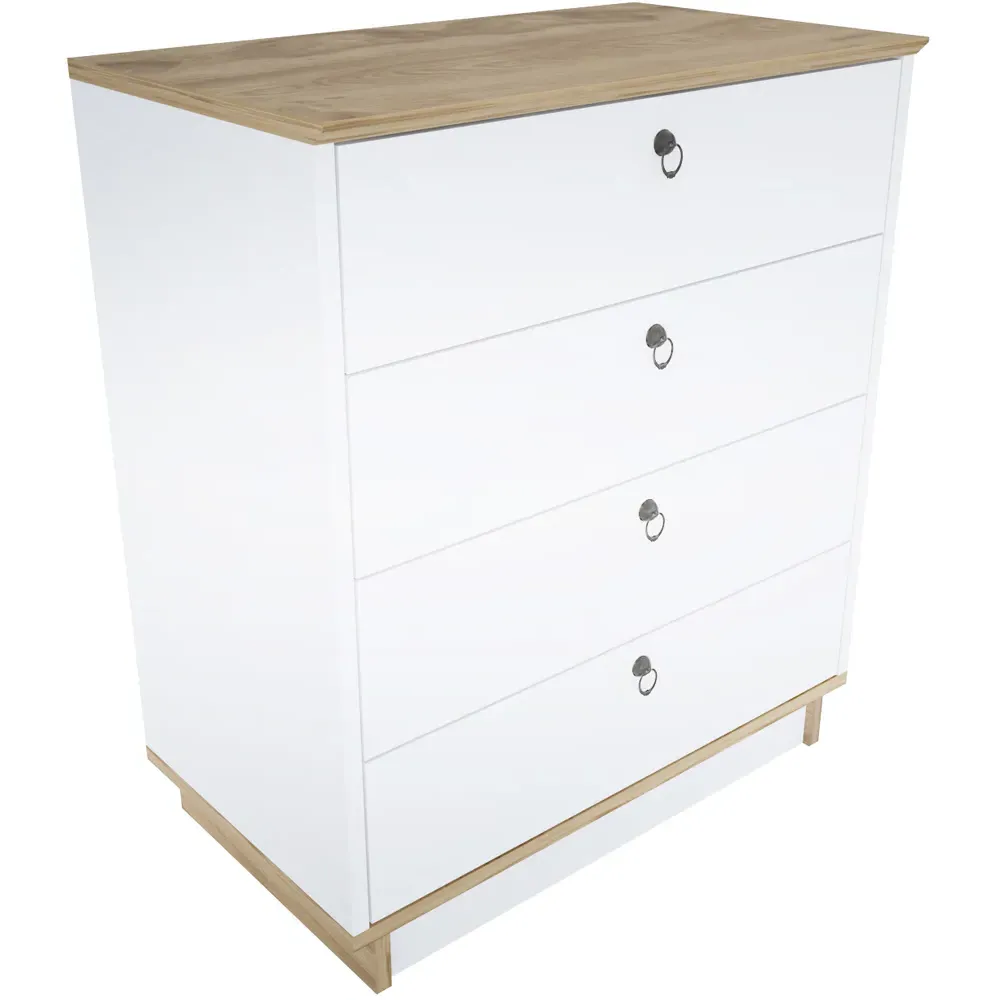Sahra 4 Drawer Chest of Drawers - White, Oud Oak