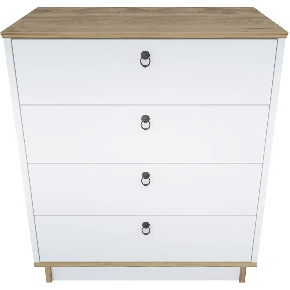 Sahra 4 Drawer Chest of Drawers - White, Oud Oak