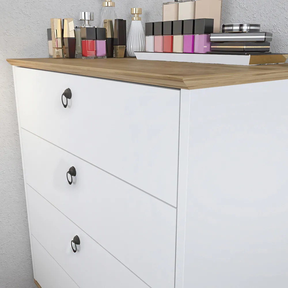 Sahra 4 Drawer Chest of Drawers - White, Oud Oak