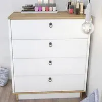 Sahra 4 Drawer Chest of Drawers - White, Oud Oak