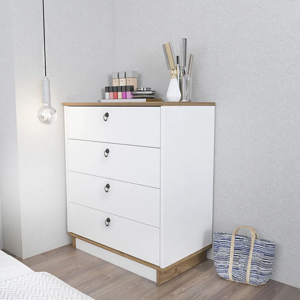 Sahra 4 Drawer Chest of Drawers - White, Walnut