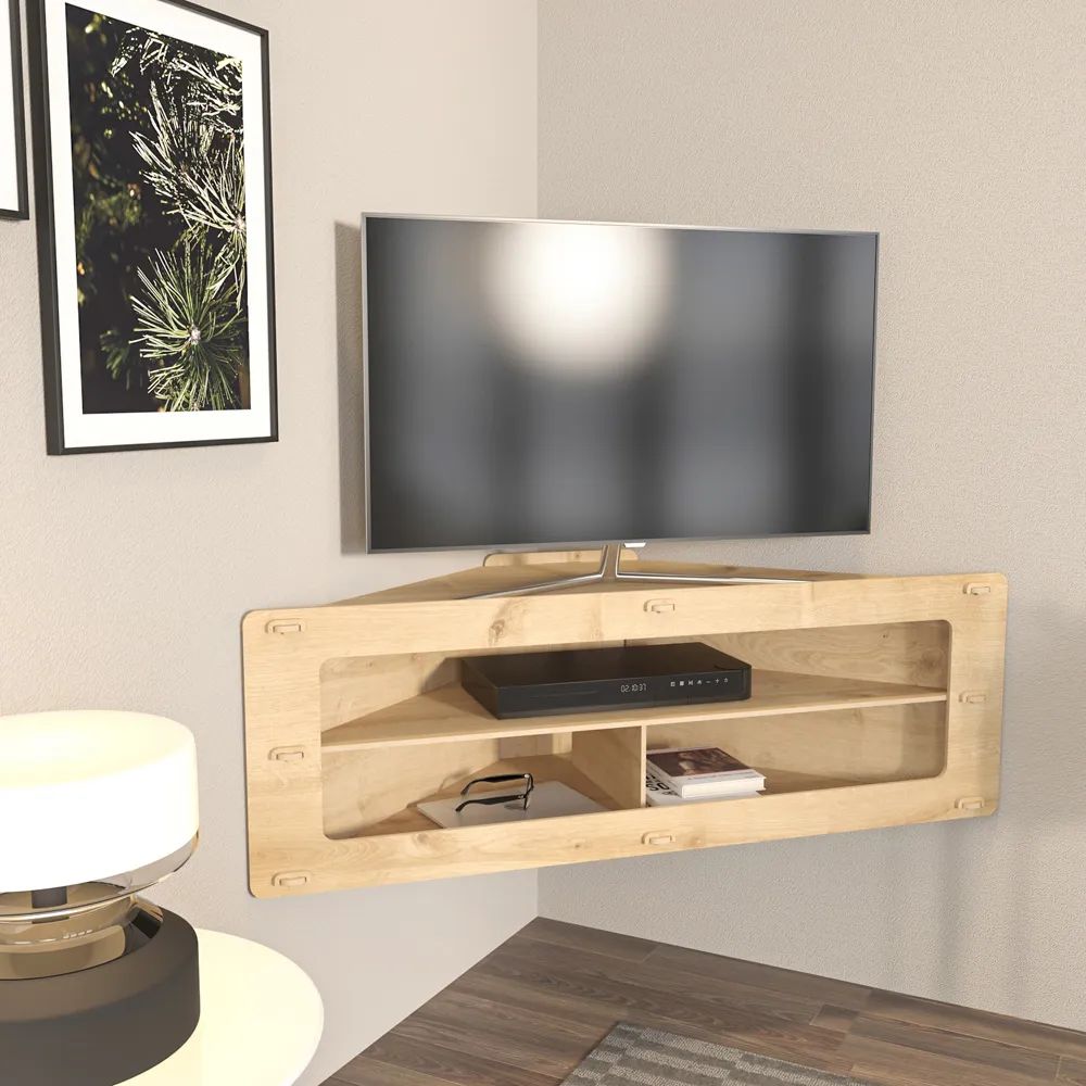 Sala 3 Shelf Corner Floating TV Unit - Brown, MDF
