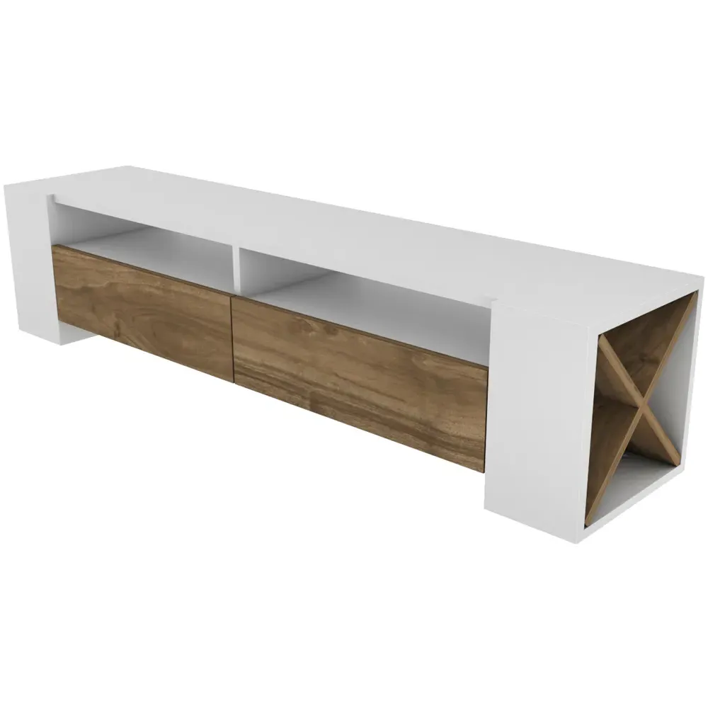 Sosruko 2 Door TV Unit with Shelves - White, Walnut