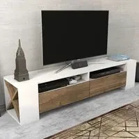 Sosruko 2 Door TV Unit with Shelves - White, Walnut