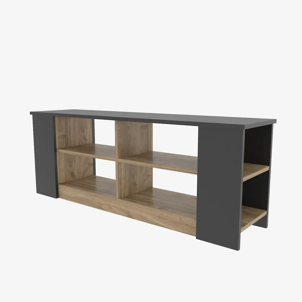 Space 8 Shelf TV Unit - Black and Walnut