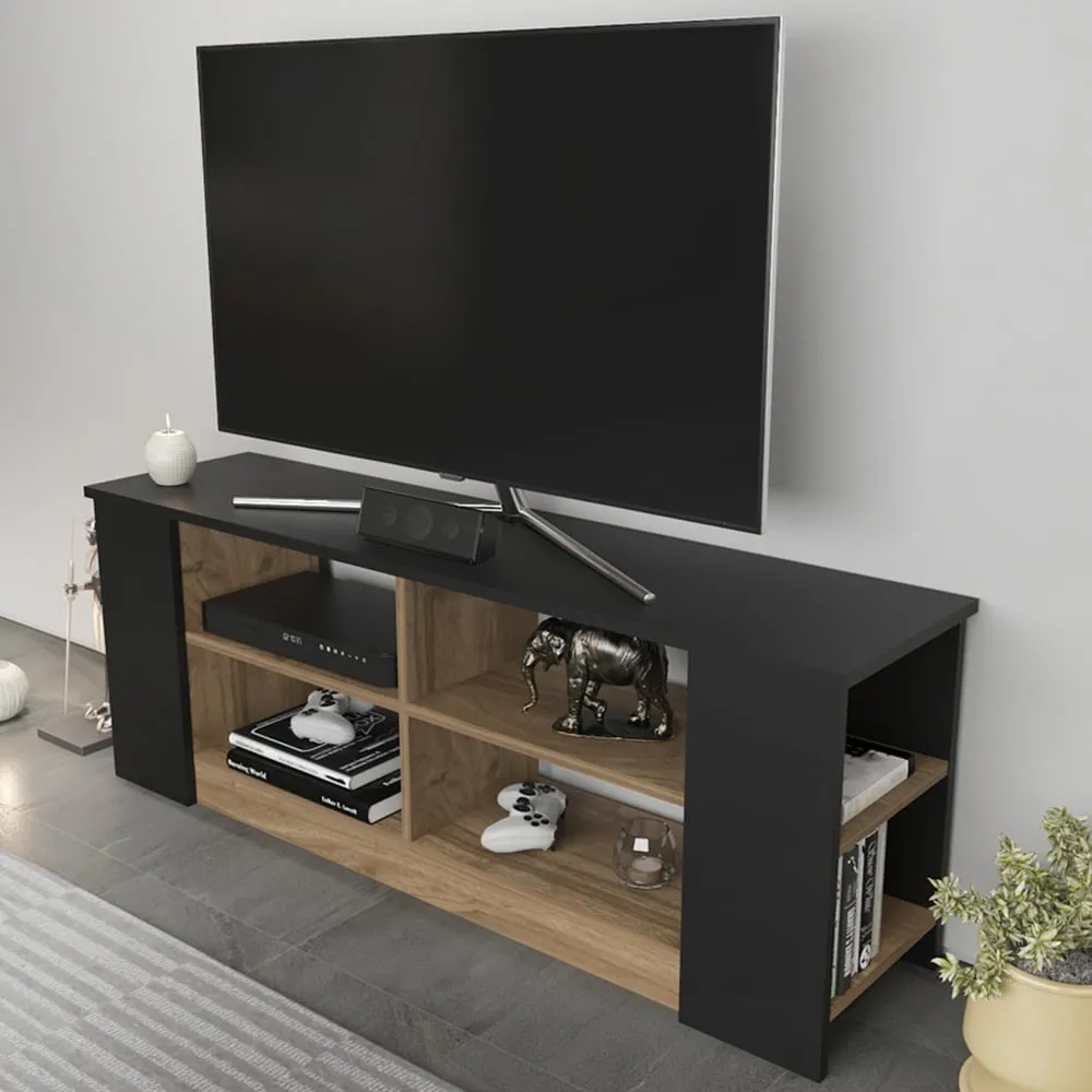 Space 8 Shelf TV Unit - Black and Walnut