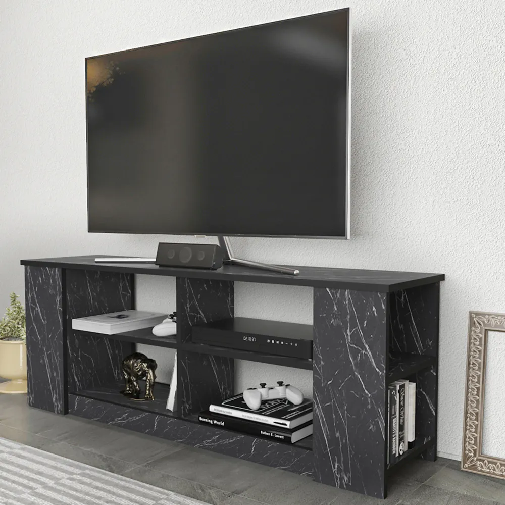 Space 8 Shelf TV Unit - Black Marble Effect