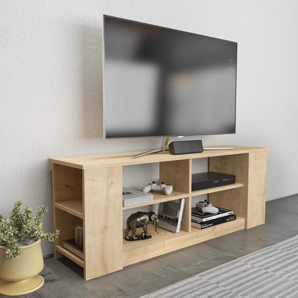 Space 8 Shelf TV Unit - Oak