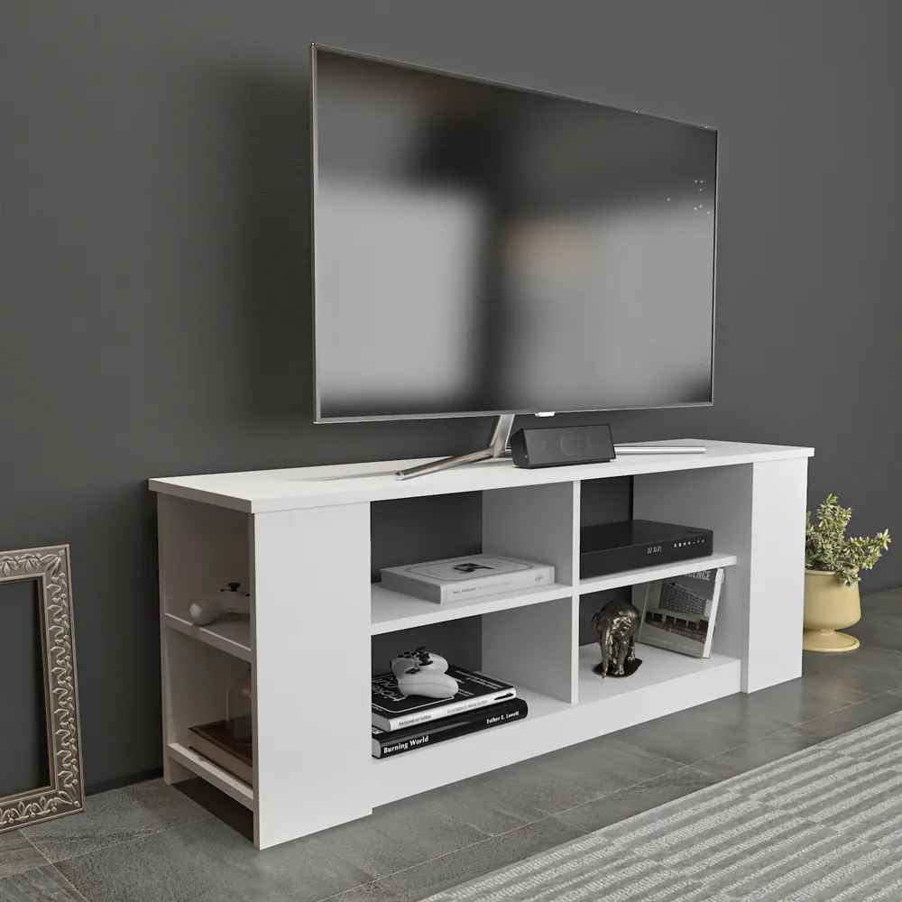 Space 8 Shelf TV Unit - White