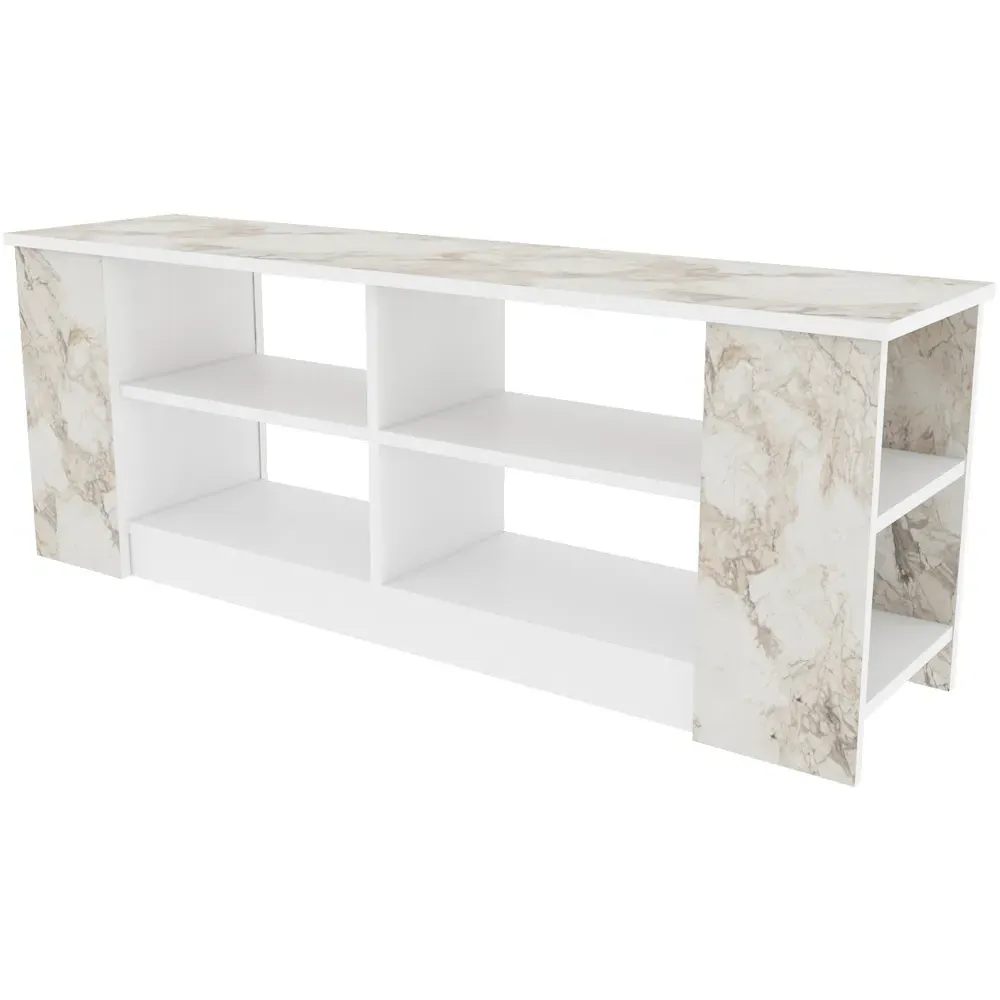 Space 8 Shelf TV Unit - White Marble Effect