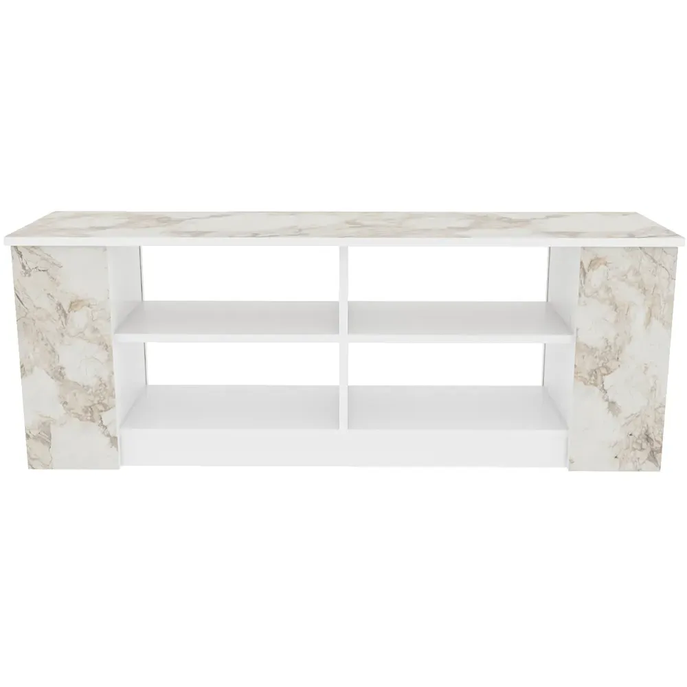 Space 8 Shelf TV Unit - White Marble Effect