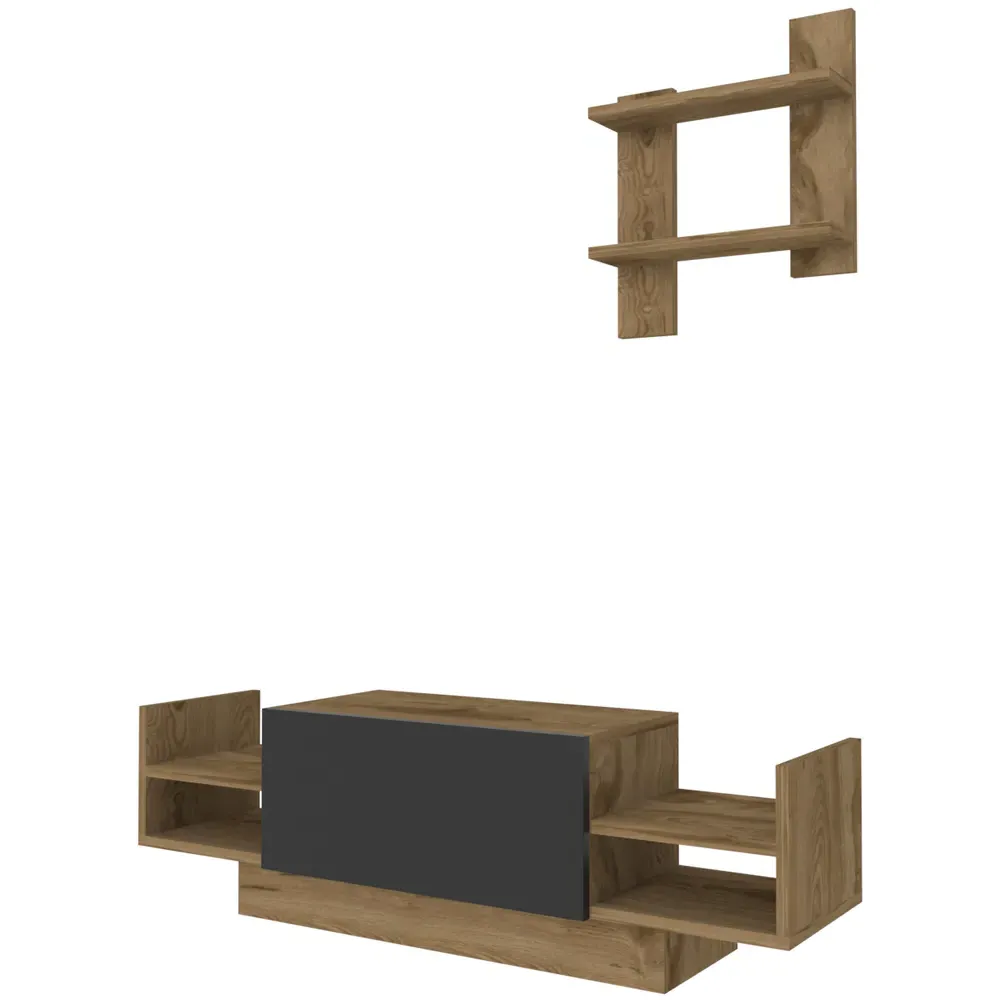 Spring TV Unit with Wall Shelf - Oud, Black