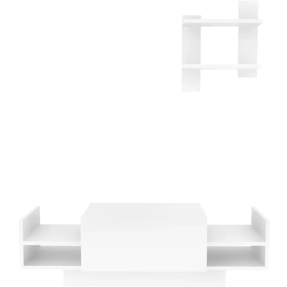 Spring TV Unit with Wall Shelf - White