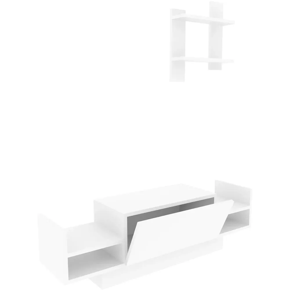 Spring TV Unit with Wall Shelf - White
