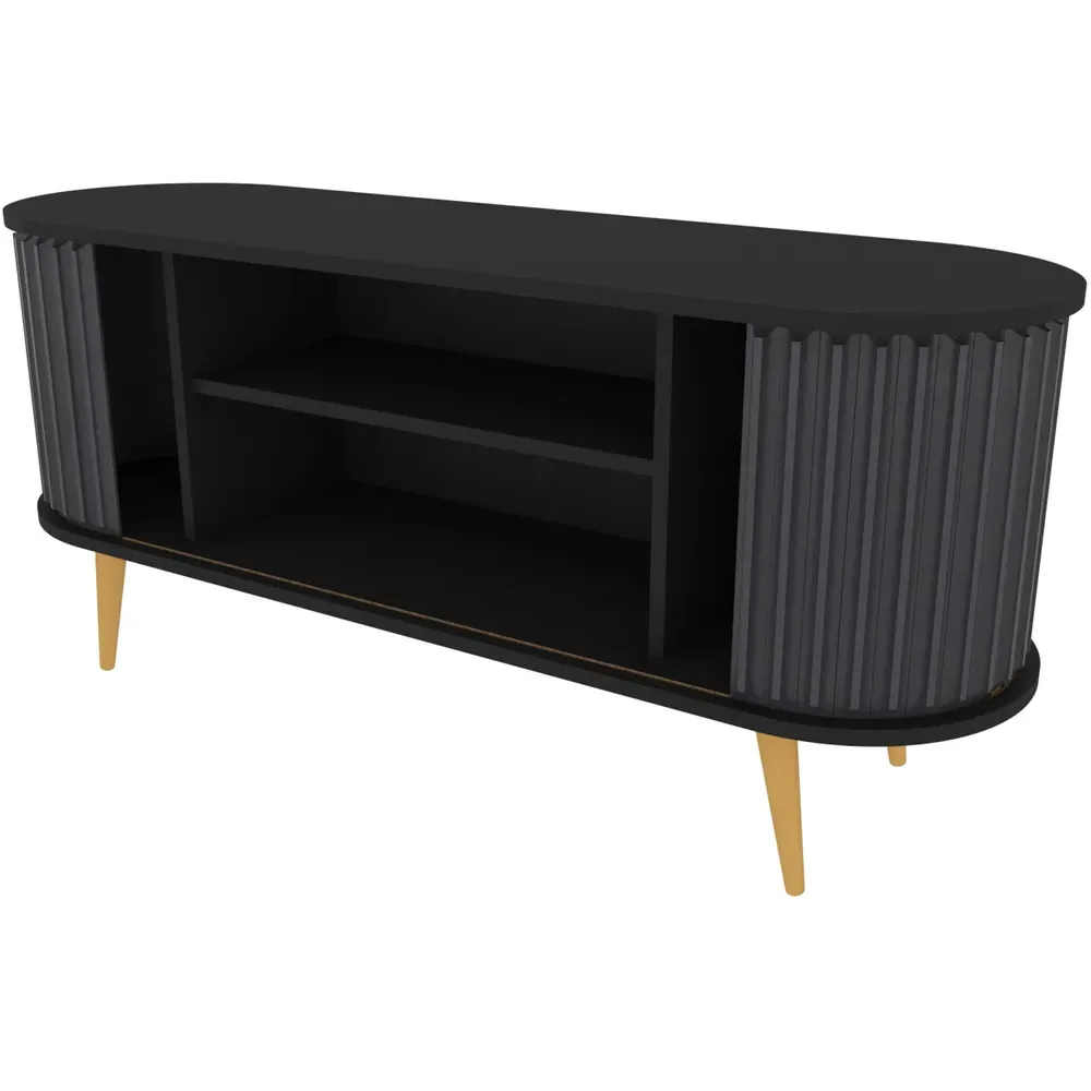 Stor 2 Door Wide Mid-Century TV Unit - Black, Anthracite
