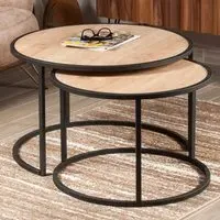 Tambur Round Nest Coffee Tables Set of 2 - Oak, Metal