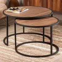 Tambur Round Nest Coffee Tables Set of 2 - Walnut, Metal